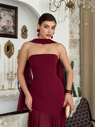 Manen Şal Detaylı Atlas Elbise