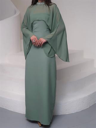 Tasarım Tül Detaylı Lilyum Uzun Elbise