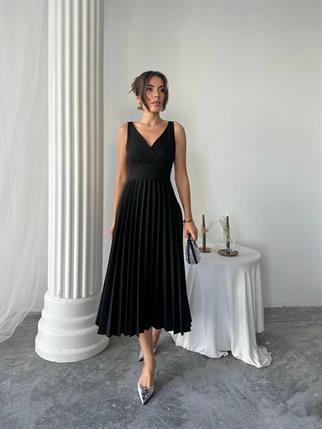 Alyosa Pileli V Yaka Midi Elbise