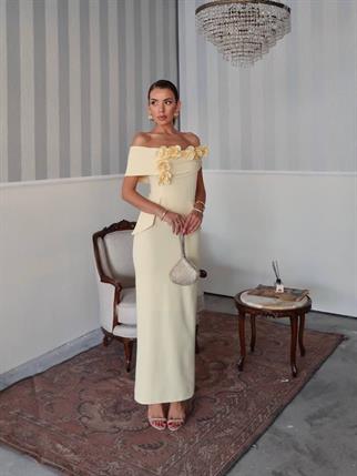 Rina Tasarım Çiçek Detay Uzun Elbise