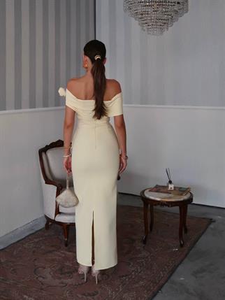 Rina Tasarım Çiçek Detay Uzun Elbise