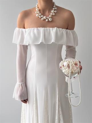 Ester Dantel Detaylı Straplez Elbise