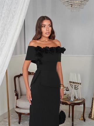 Rina Tasarım Çiçek Detay Uzun Elbise