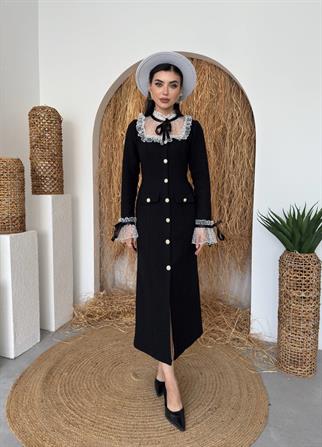 Dali Dantel Cep Detaylı Düğmeli  Elbise