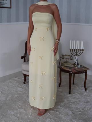 Nova Saten Şal Detay Uzun Elbise