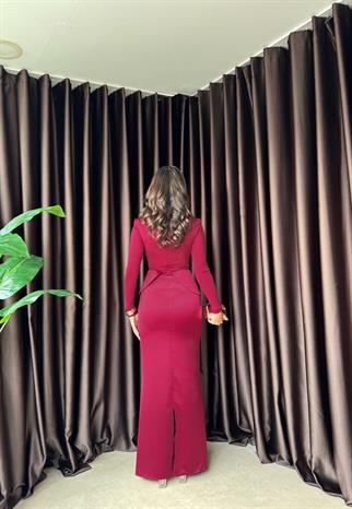 Uzun Kollu Balıkçı Yaka Saten Detay Şık Elbise