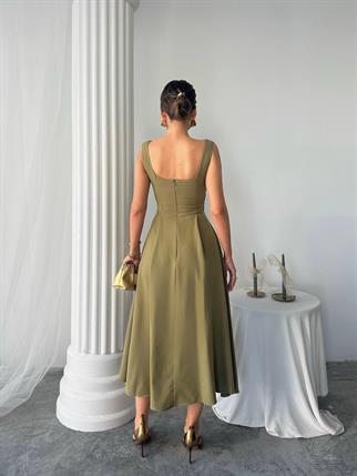 Ayvel Atlas Düğme Detay Midi Elbise