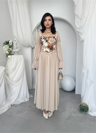 Elfı Çiçek Detaylı Elbise Kod 01041