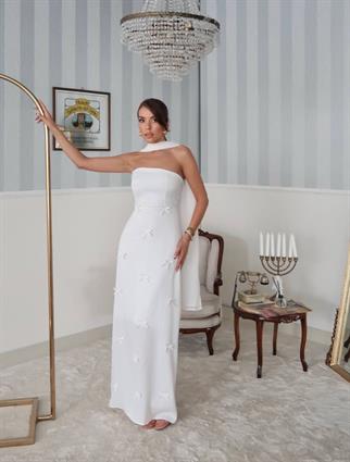 Nova Saten Şal Detay Uzun Elbise