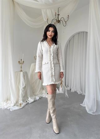 Orse Düğmeli Cepli Mini Elbise