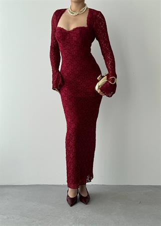 Jelon Uzun Dantel Tasarım Elbise