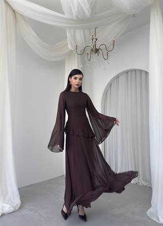 Linan Tül kol Midi Elbise