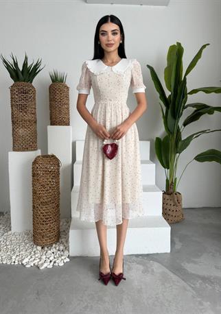 Bebe Yaka Şifon Marli Midi Elbise