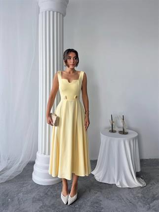 Ayvel Atlas Düğme Detay Midi Elbise