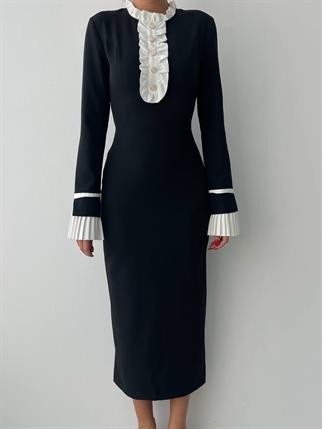 Ruby Fırfır Detay Manşet Kol Midi Elbise