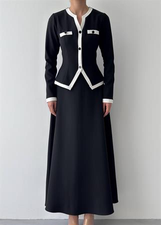 Vera Uzun Kollu Düğme Detay Uzun Elbise