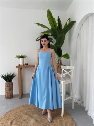 Kalın Askılı Hera Uzun Atlas Elbise