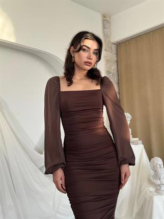 Engla Büzgülü Midi Elbise