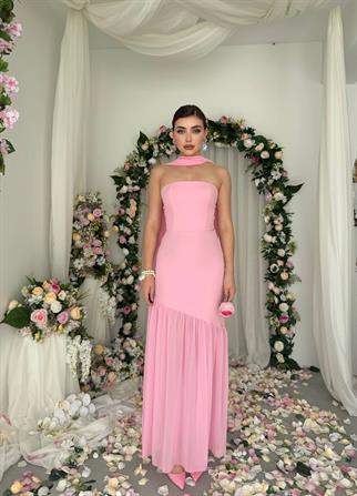 Manen Şal Detaylı Atlas Elbise