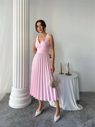 Alyosa Pileli V Yaka Midi Elbise