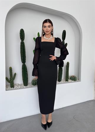 Hare Kolları Fırfır Detaylı Elbise