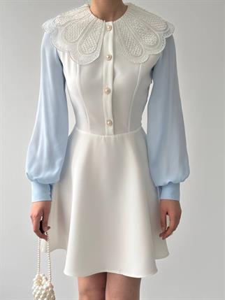 Ravena Dantel Yaka Şifon Kol Detay Mini Elbise