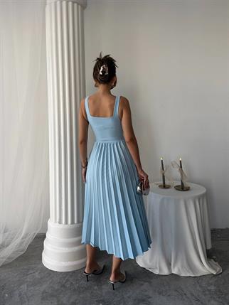 Alyosa Pileli V Yaka Midi Elbise