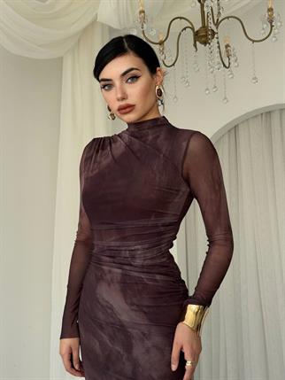 Lizz Tül Kol Midi Elbise