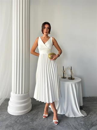 Alyosa Pileli V Yaka Midi Elbise