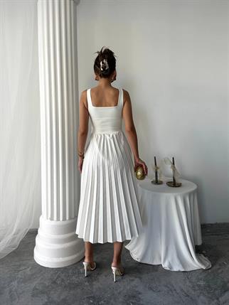 Alyosa Pileli V Yaka Midi Elbise