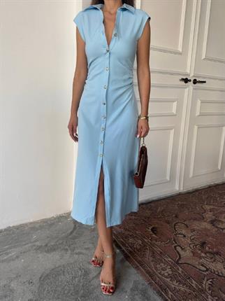 Aversa Düğme Detaylı Midi Elbise