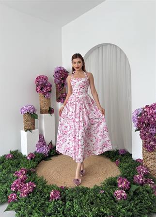 Rans Çiçek Desen Midi Elbise