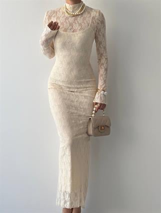 Beela Midi Dantel Tasarım Elbise