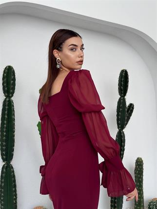 Hare Kolları Fırfır Detaylı Elbise