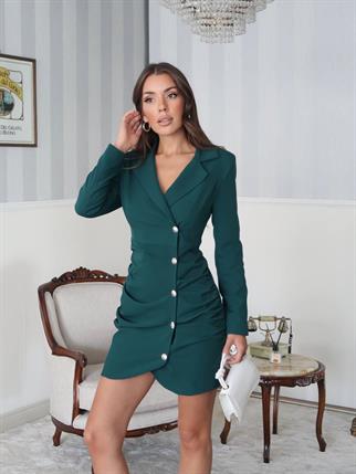 Diba Düğme Detaylı Büsgülü Mini Elbise