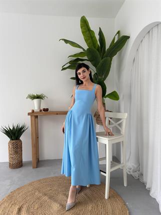 Kalın Askılı Hera Uzun Atlas Elbise