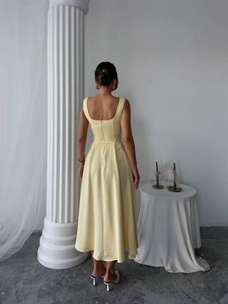 Ayvel Atlas Düğme Detay Midi Elbise