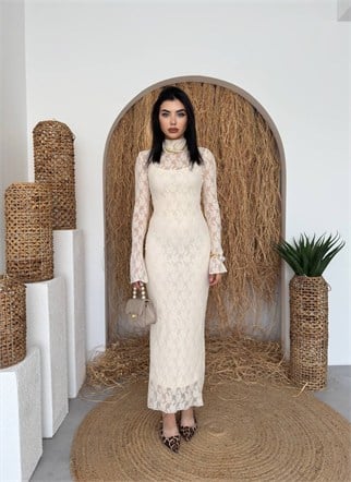 Beela Midi Dantel Tasarım Elbise KOD 00226 E6