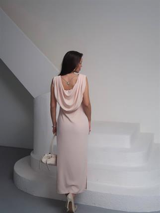 Saten Degaje Yaka Sırt Detay Manolya Elbise