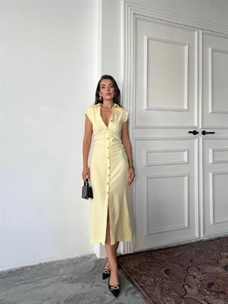 Aversa Düğme Detaylı Midi Elbise