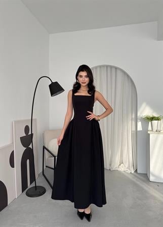 Kalın Askılı Hera Uzun Atlas Elbise