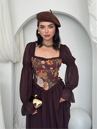 Elfı Çiçek Detaylı Elbise Kod 01041