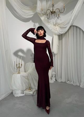 Olin Şallı Dantel Uzun Elbise