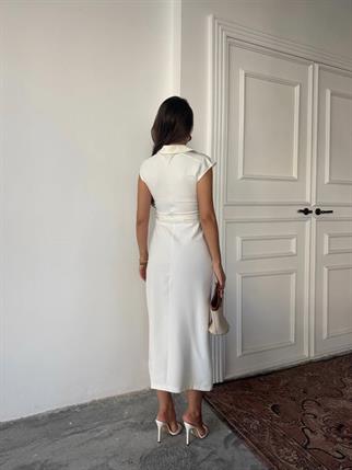 Aversa Düğme Detaylı Midi Elbise