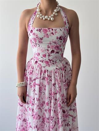 Rans Çiçek Desen Midi Elbise