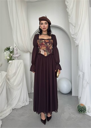 Elfı Çiçek Detaylı Elbise Kod 01041