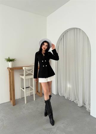 Valeria Düğmeli Pile Detay Blazer Mini Elbise