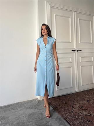 Aversa Düğme Detaylı Midi Elbise