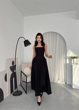 Kalın Askılı Hera Uzun Atlas Elbise