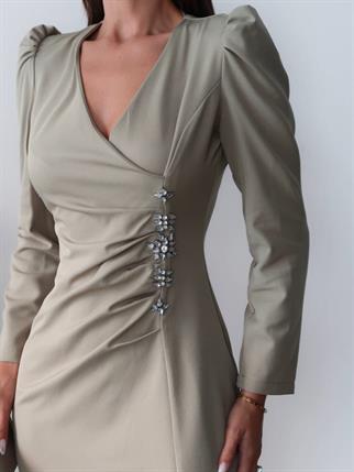 Barley Taş Baskılı Yırtmaclı Uzun Elbise